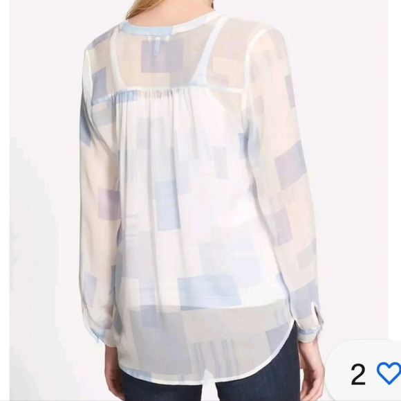 Joie "Gudelia B" Print Silk Top Porcelain-Oasis Color Size S - Picture 2 of 11